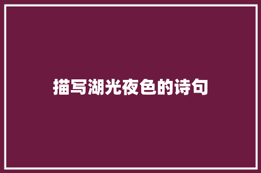 描写湖光夜色的诗句