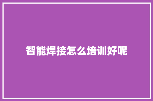 智能焊接怎么培训好呢